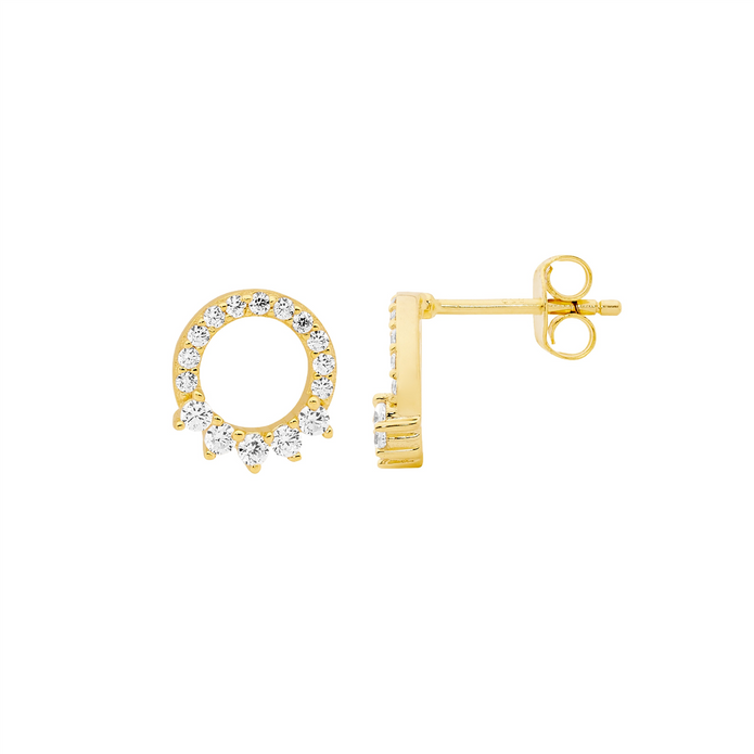 Ellani Sterling Silver Gp Cz 9mm Open Circle Stud Earrings