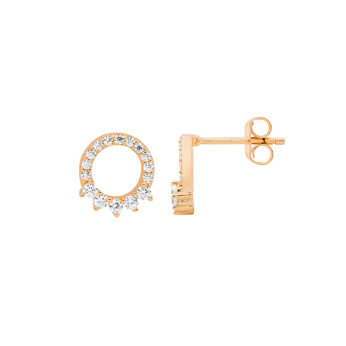 Ellani Sterling Silver Rgp Cz 9mm Open Circle Stud Earrings