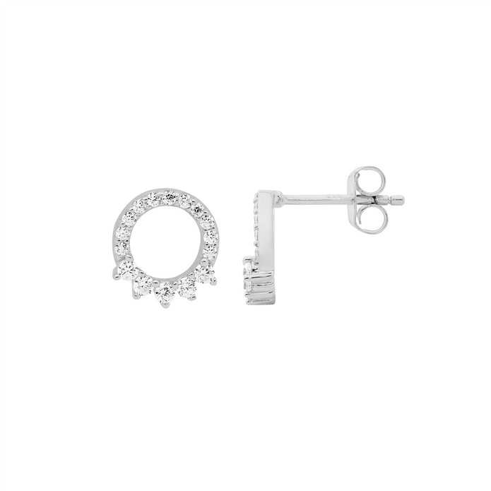 Ellani Sterling Silver Cz 9mm Open Circle Stud Earrings