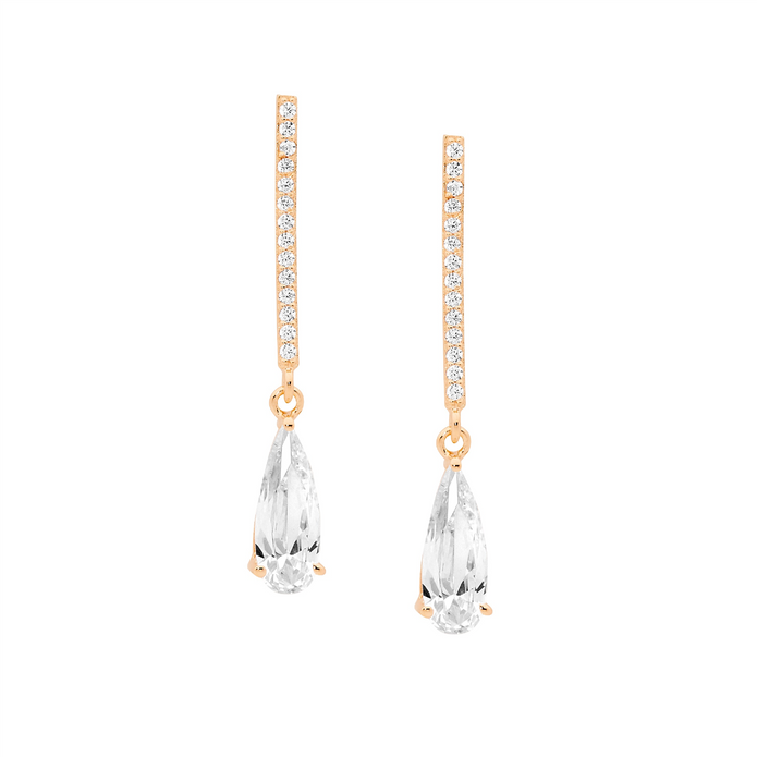 Ellani Sterling Silver Rgp Cz Drop Bar Earrings