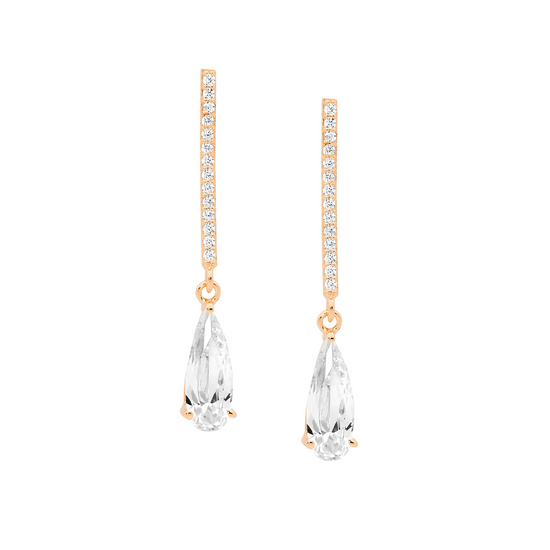 Ellani Sterling Silver Rgp Cz Drop Bar Earrings