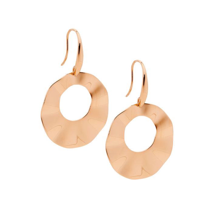 Ellani Stainless Steel Rgp 3cm Open Wave Drop Earrings