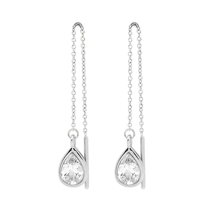 Ellani Stainless Steel Cz Thread Earrings