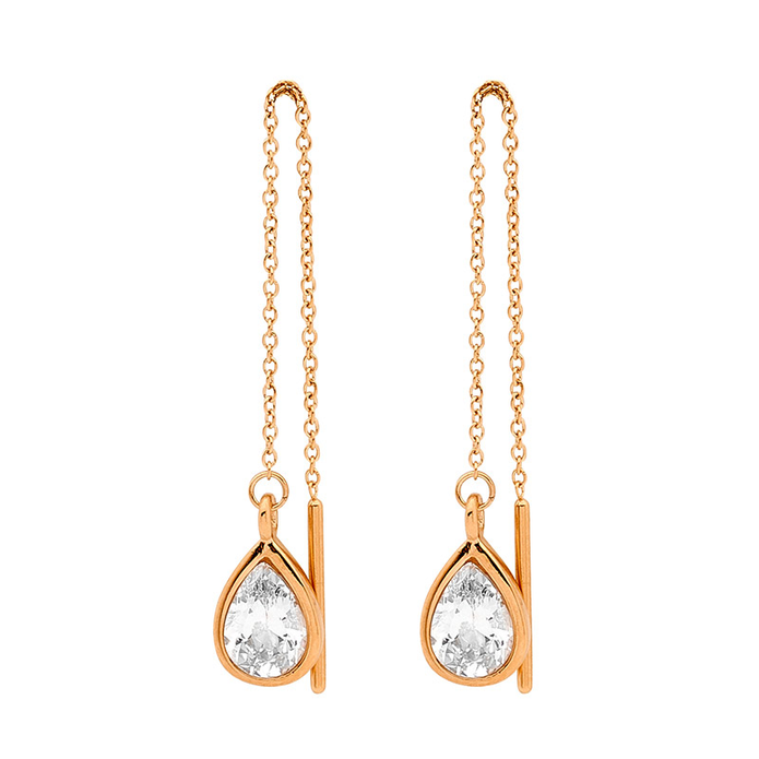 Ellani Stainless Steel Cz Thread Rgp Earrings