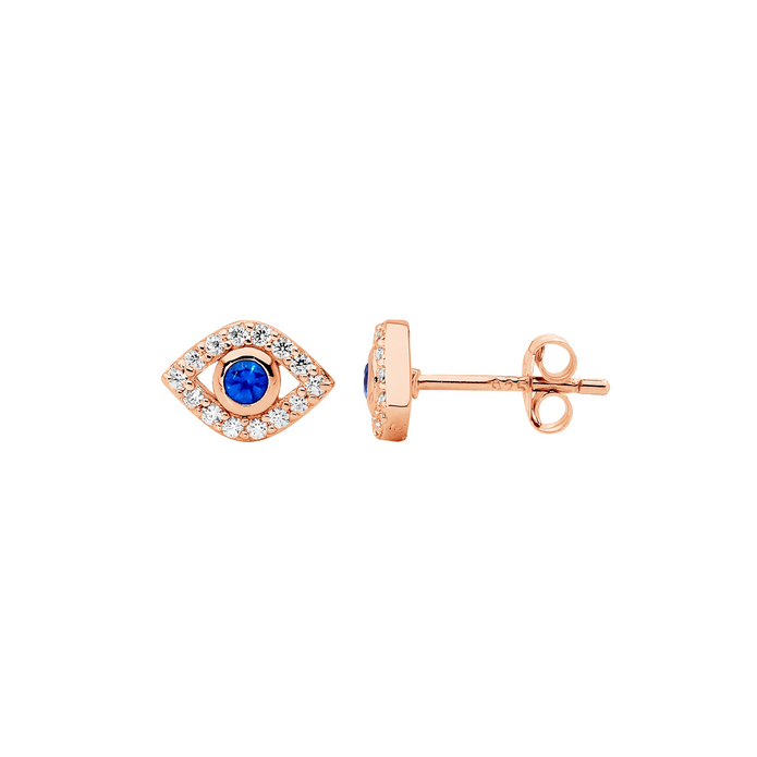 Ellani Sterling Silver Rgp Evil Eye Stud Earrings