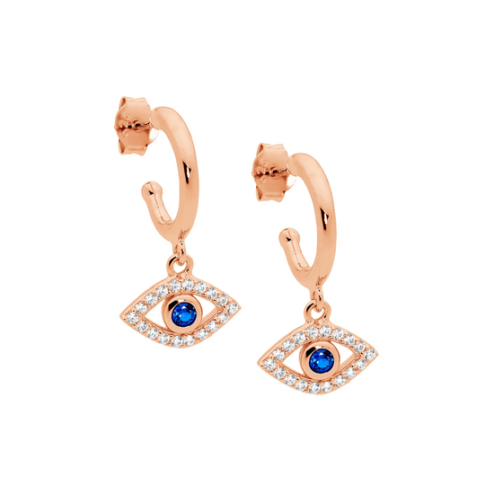 Ellani Sterling Silver Rgp Cz Evil Eye Drop Earrings