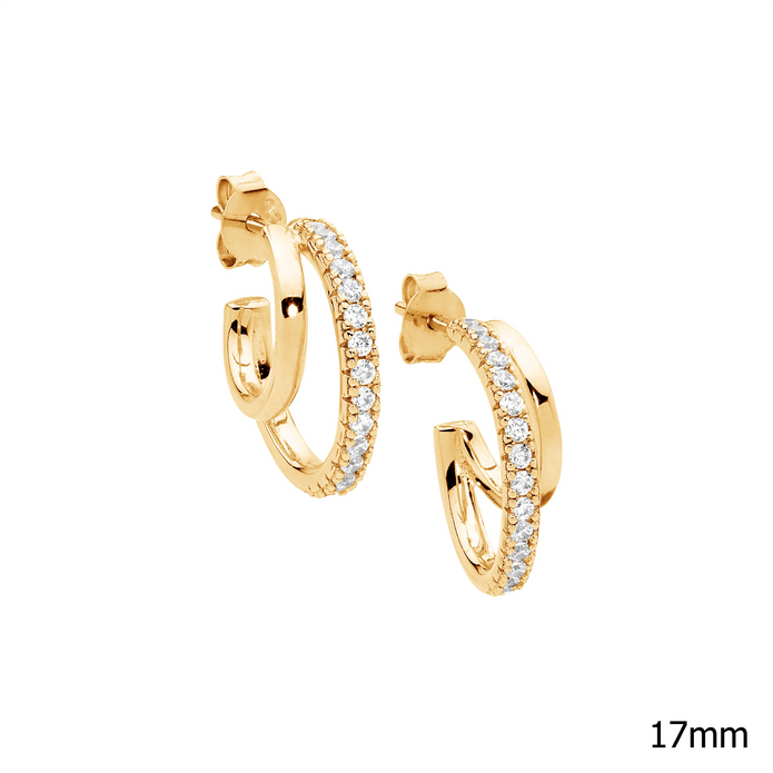 Ellani Sterling Silver 17mm Gp Cz Double Hoop Earrings