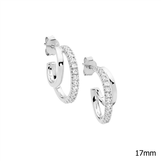 Ellani Sterling Silver 17mm Cz Double Hoop Earrings