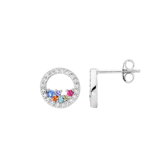 Ellani Sterling Silver 10mm Cz Open Circle Stud Earrings