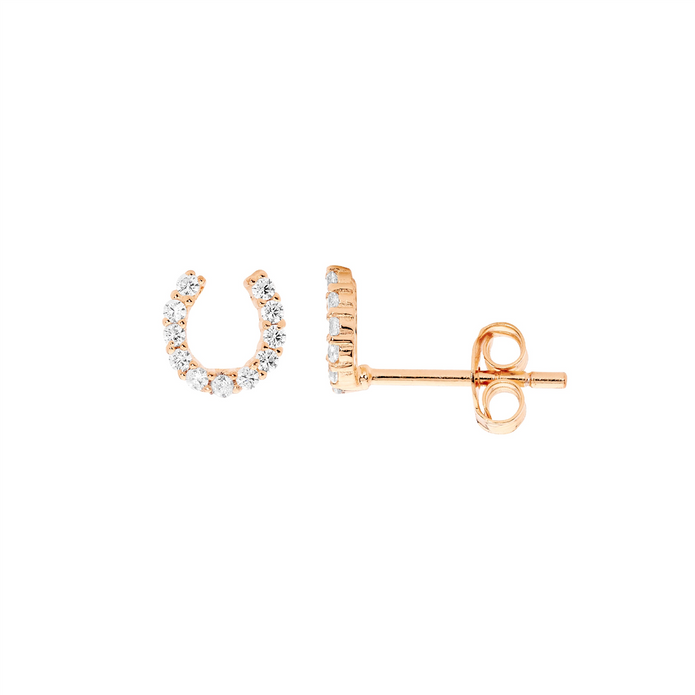 Ellani Sterling Silver 6mm Rgp Cz Horse Shoe Stud Earrings