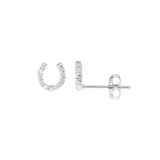 Ellani Sterling Silver 6mm Cz Horse Shoe Stud Earrings