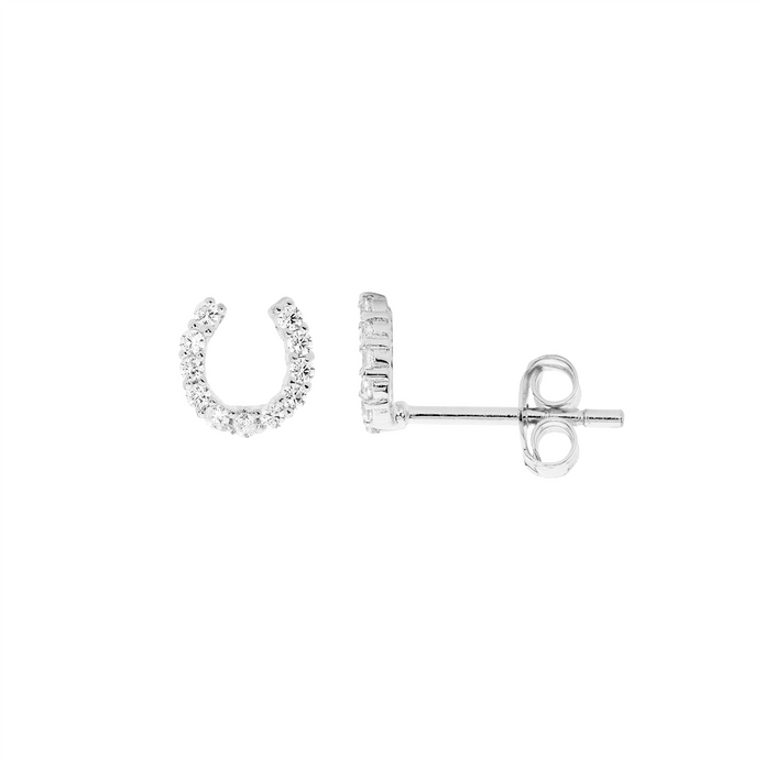 Ellani Sterling Silver 6mm Cz Horse Shoe Stud Earrings