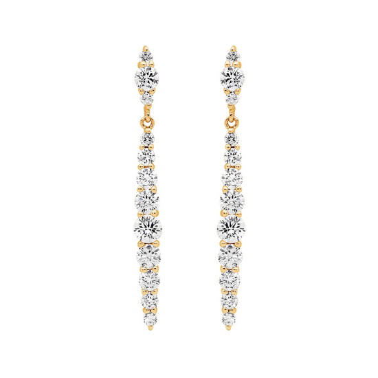 Ellani Sterling Silver Gp Cz Drop Earrings