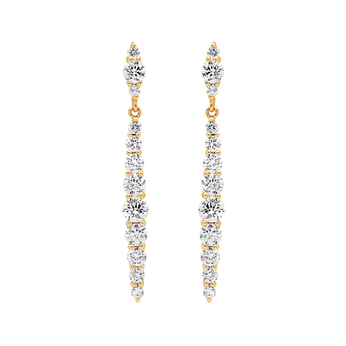 Ellani Sterling Silver Gp Cz Drop Earrings