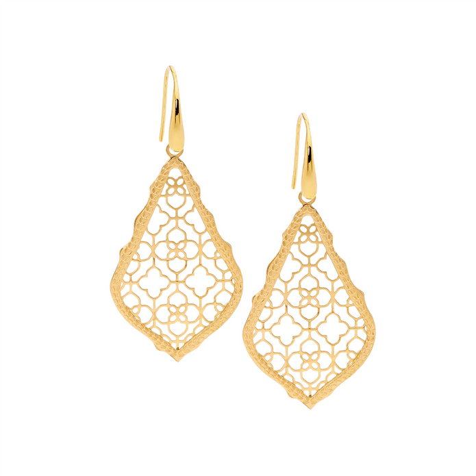 Ellani Stainless Steel Gp Open Tear Filigree Drop Earrings