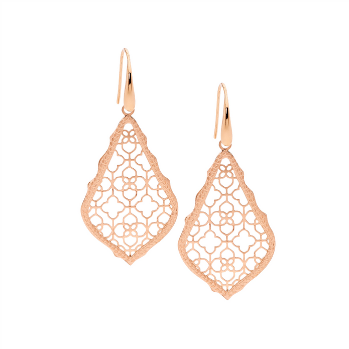 Ellani Stainless Steel Rgp Open Tear Filigree Drop Earrings