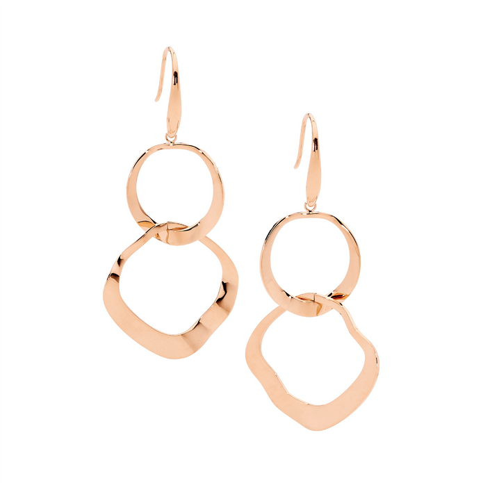 Ellani Stainless Steel Rgp Double Wave Open Circle Drop Earrings