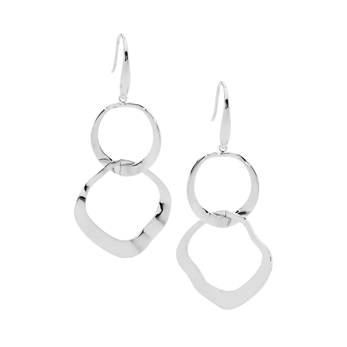 Ellani Stainless Steel Double Wave Open Circle Drop Earrings