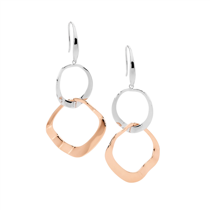 Ellani Stainless Steel Rgp Double Wave Open Circle Drop Earrings 2