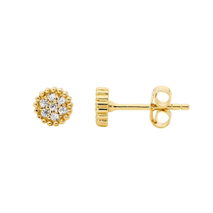 Ellani Sterling Silver 5mm Ygp Cz Cluster Stud Earrings