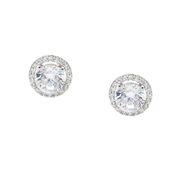 Ellani Sterling Silver Solitaire Cz Stud Earrings