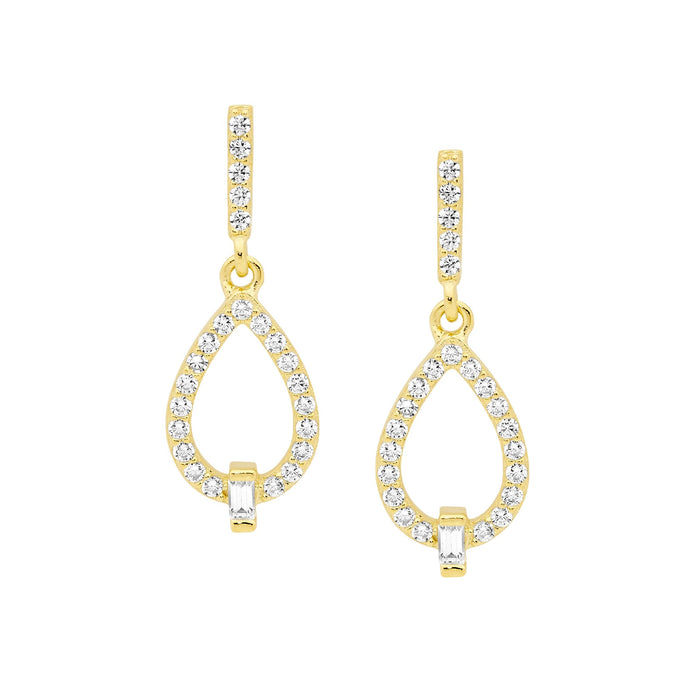 Ellani Sterling Silver Ygp White Cz Open Tear Drop Earrings