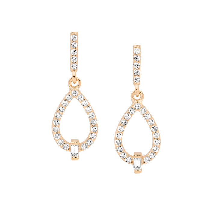 Ellani Sterling Silver Rgp White Cz Open Tear Drop Earrings