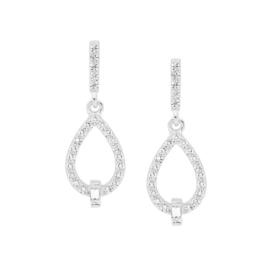 Ellani Sterling Silver White Cz Open Tear Drop Earrings