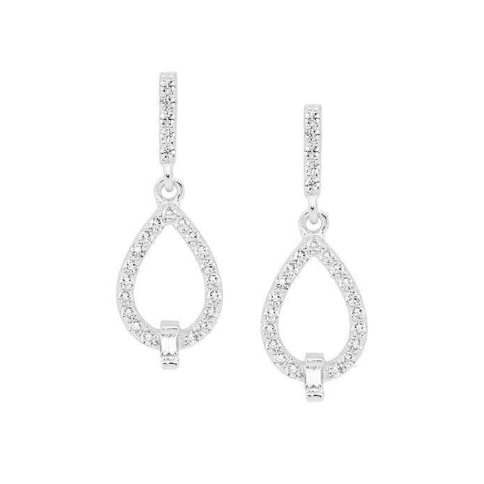 Ellani Sterling Silver White Cz Open Tear Drop Earrings