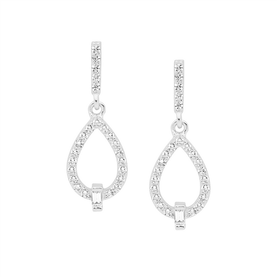 Ellani Sterling Silver White Cz Open Tear Drop Earrings