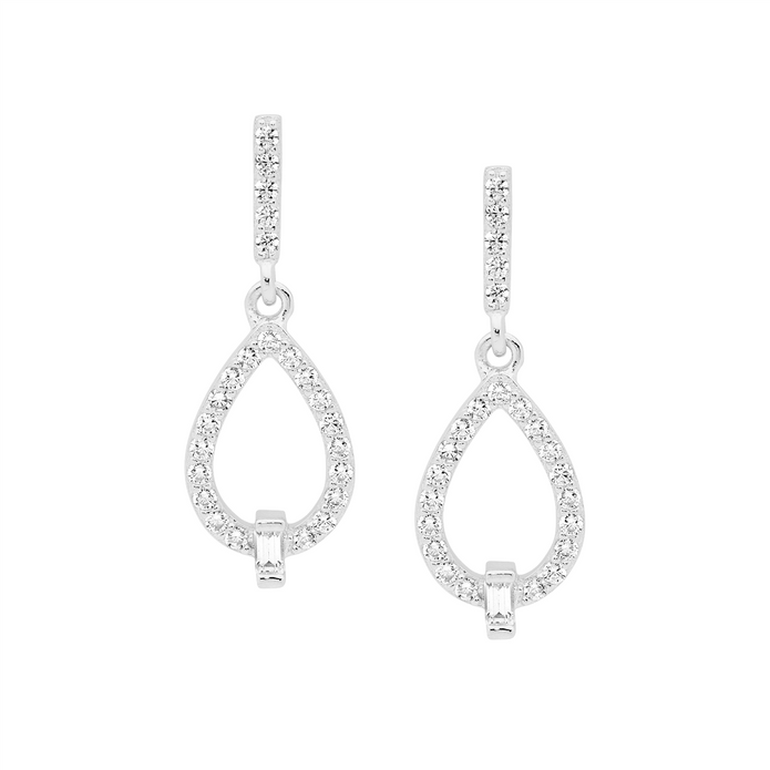 Ellani Sterling Silver White Cz Open Tear Drop Earrings