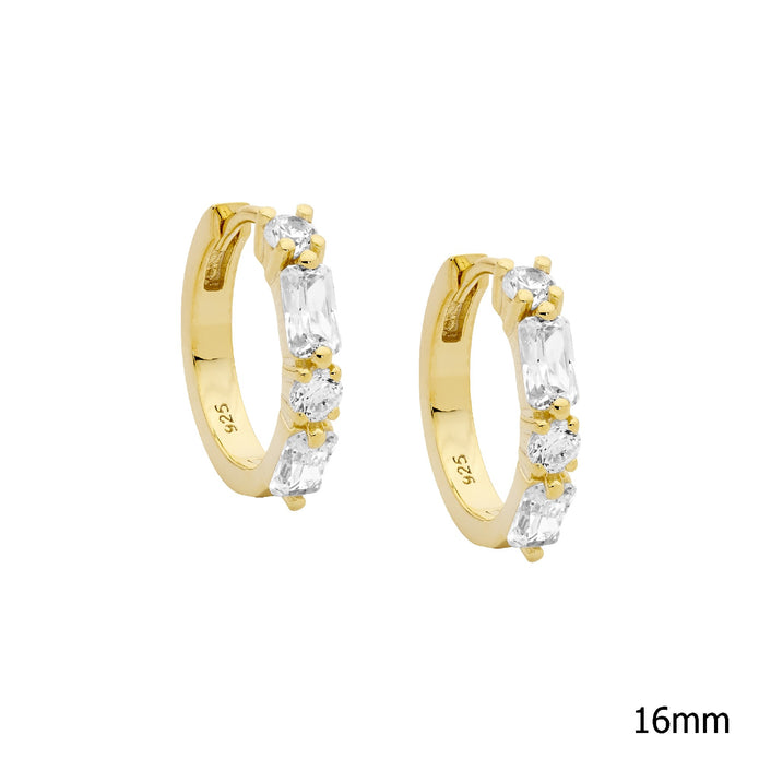 Ellani Sterling Silver Gp White Cz 16mm Hoop Earrings