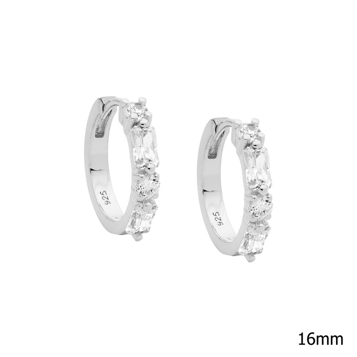 Ellani Sterling Silver White Cz 16mm Hoop Earrings