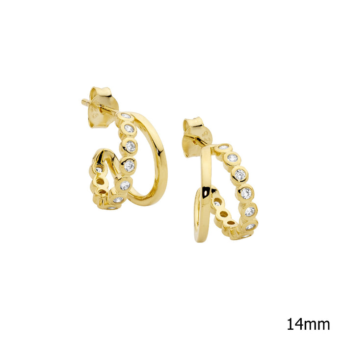 Ellani Sterling Silver Gp 14mm White Cz Double Hoop Earrings