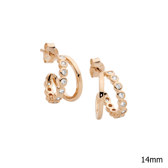 Ellani Sterling Silver Rgp 14mm White Cz Double Hoop Earrings
