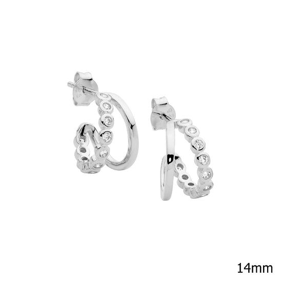 Ellani Sterling Silver 14mm White Cz Double Hoop Earrings