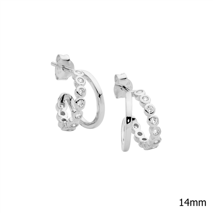 Ellani Sterling Silver 14mm White Cz Double Hoop Earrings