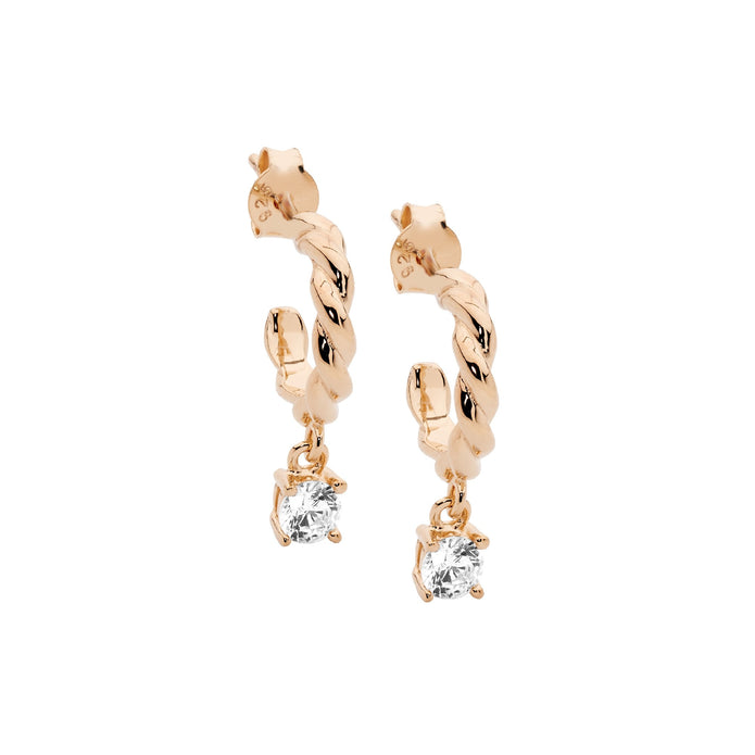 Ellani Sterling Silver Rgp Cz 13mm Twist Hoop Drop Earrings