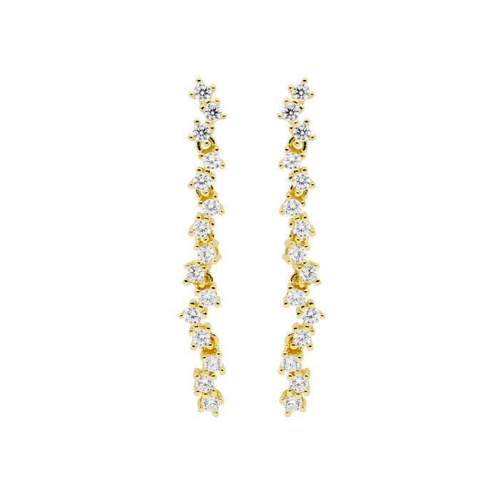 Ellani Sterling Silver Gp Cz 4cm Stud Drop Earrings