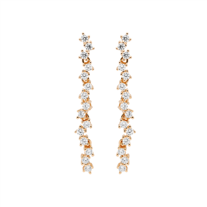 Ellani Sterling Silver Rgp Cz 4cm Stud Drop Earrings