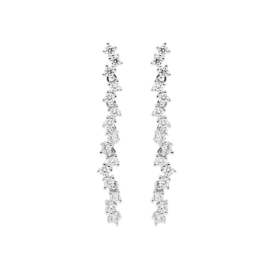 Ellani Sterling Silver White Cz 4cm Stud Drop Earrings