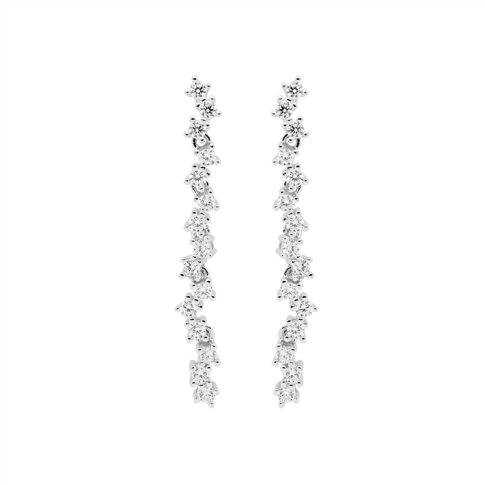 Ellani Sterling Silver White Cz 4cm Stud Drop Earrings
