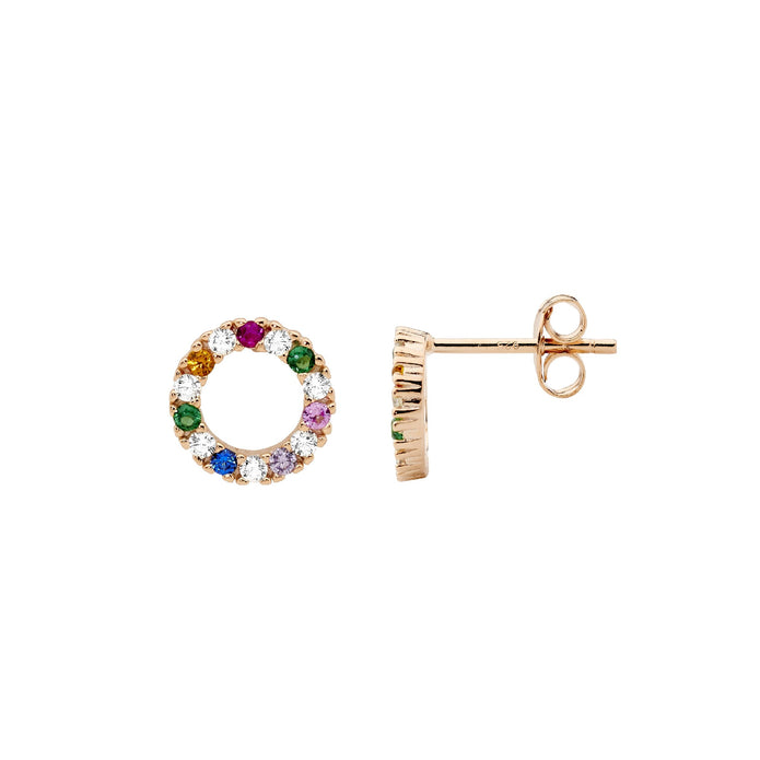Ellani Sterling Silver Rgp 9mm Multi Coloured Cz Circle Stud Earrings
