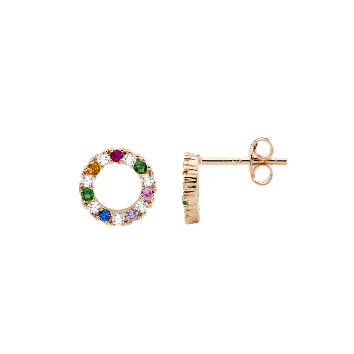 Ellani Sterling Silver Rgp 9mm Multi Coloured Cz Circle Stud Earrings