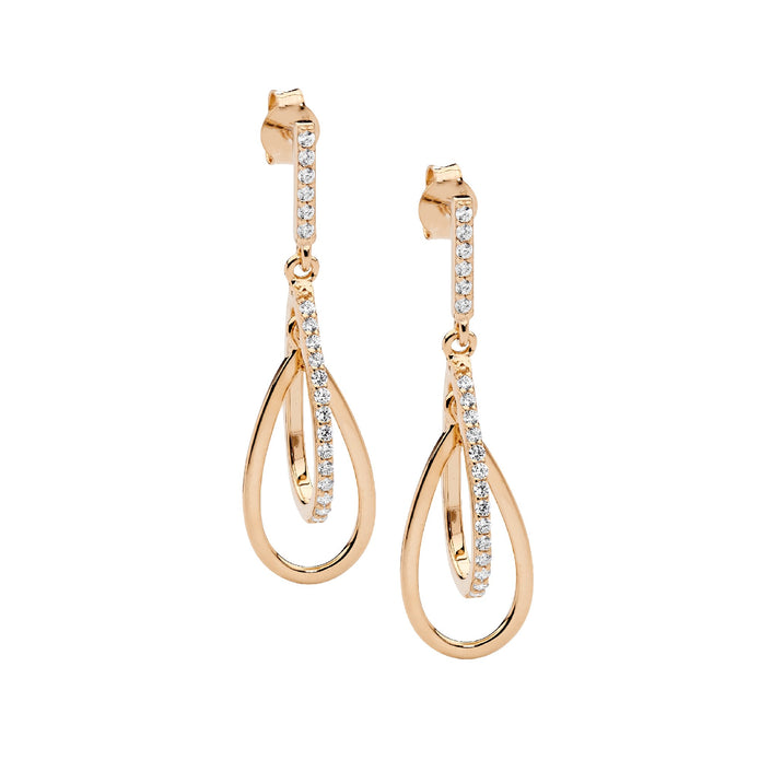 Ellani Sterling Silver Rgp Cz Double Open Tear Drop Earrings