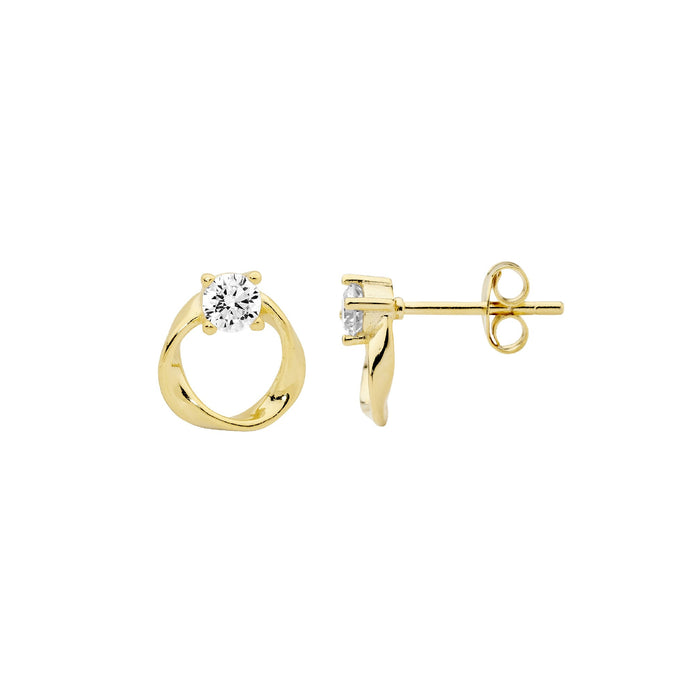 Ellani Sterling Silver Ygp 9mm Open Circle Stud Earrings