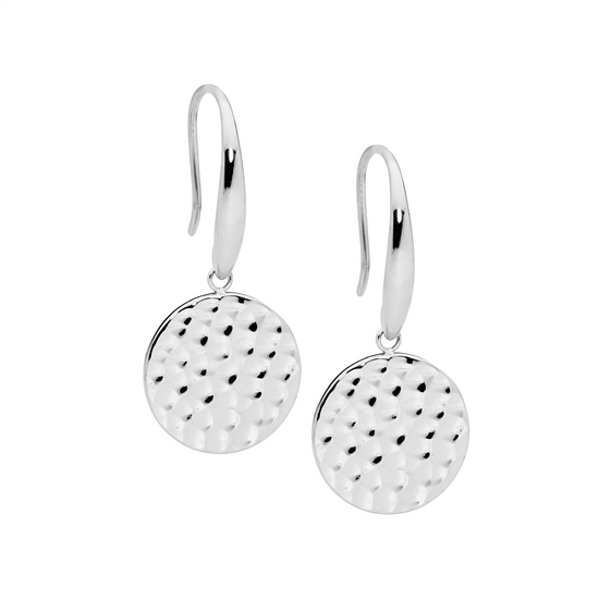 Ellani Stainless Steel 15mm Hammered Disk Drop Earrings