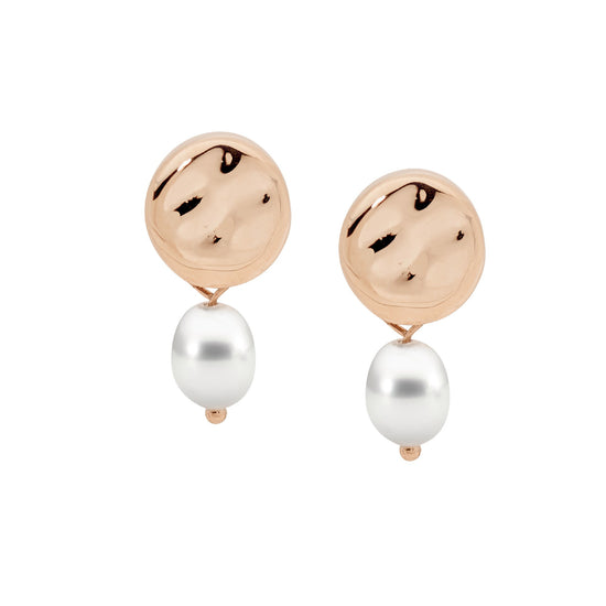 Ellani Stainless Steel Rgp Freshwater Pearl Disk Stud Earrings