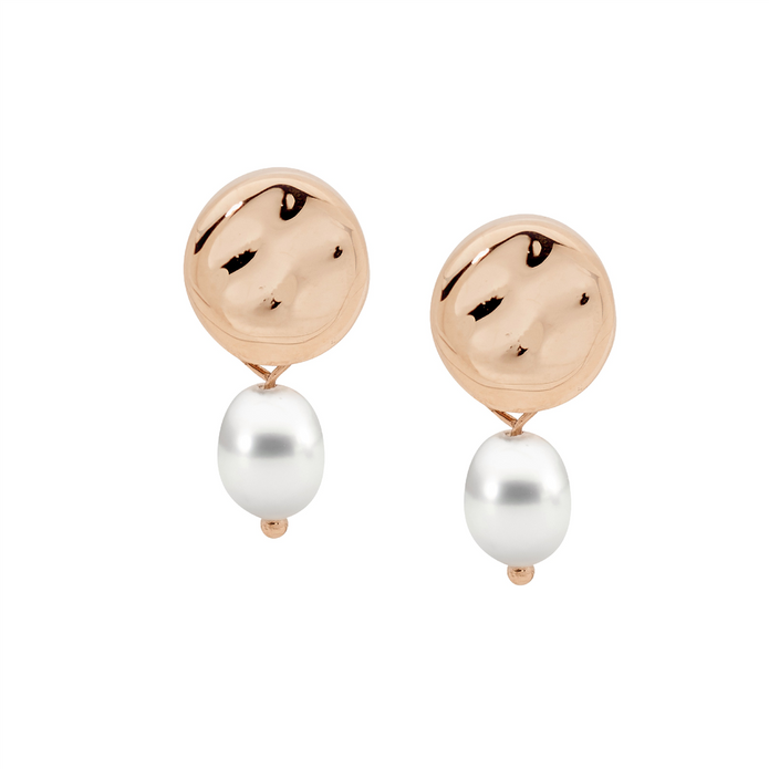 Ellani Stainless Steel Rgp Freshwater Pearl Disk Stud Earrings