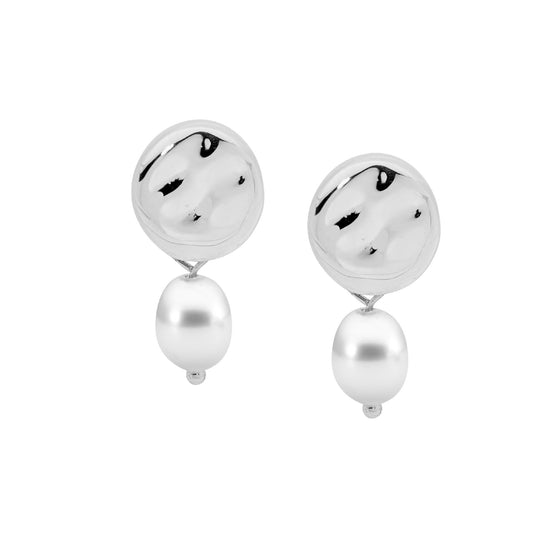 Ellani Stainless Steel Freshwater Pearl Disk Stud Earrings